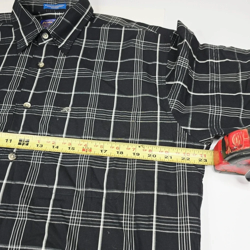 Pendleton Short Sleeve Button Shirt Mens Large Black White Plaid Cotton Tencel